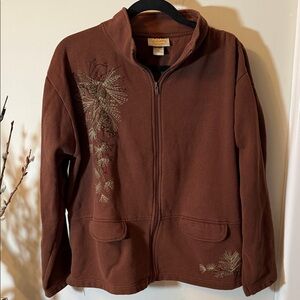 Artisan Brown Teddy Jacket with Holiday tree Embroidery